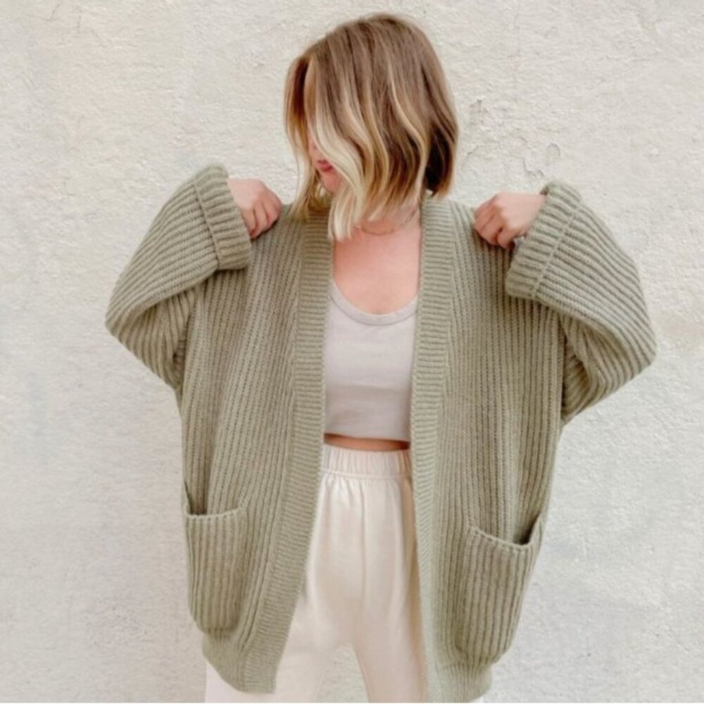 Rita Row Cardigan XS Green Mohair Merino Wool Blend Chunky Oversize Quiet Luxury
